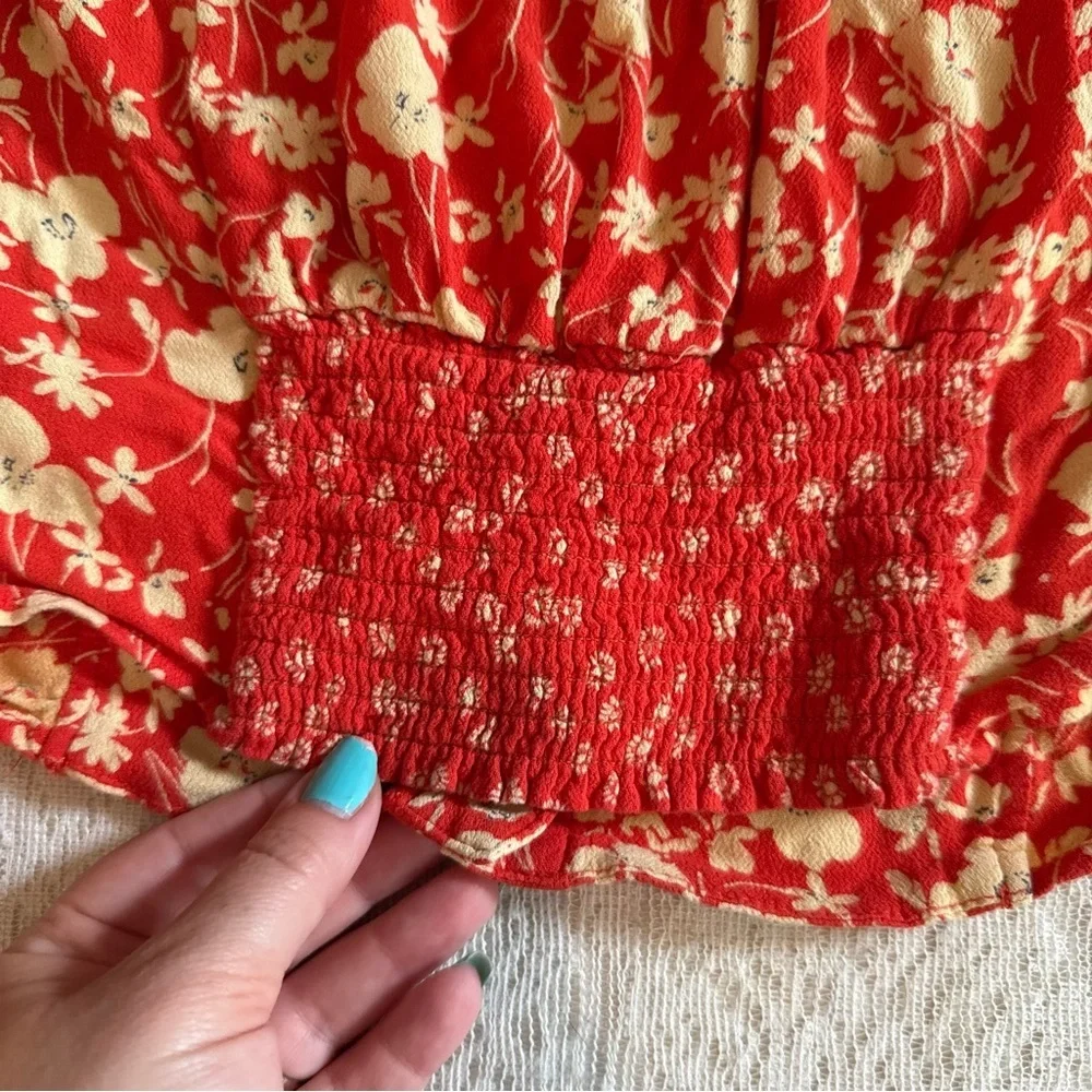 Free People Lady Bohemian coral floral top